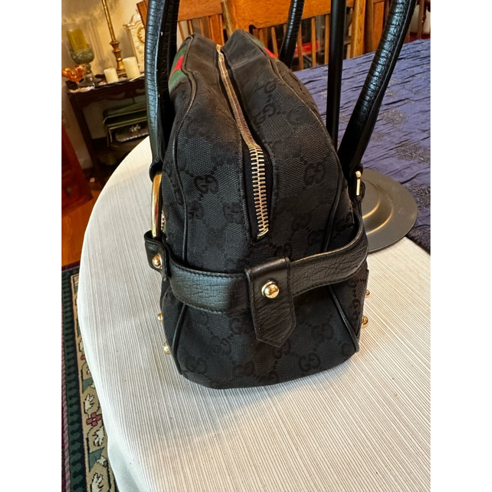 Gucci Black Canvas & Leather Sherry Line Horsebit Shoulder Bag - Picture 5 of 16
